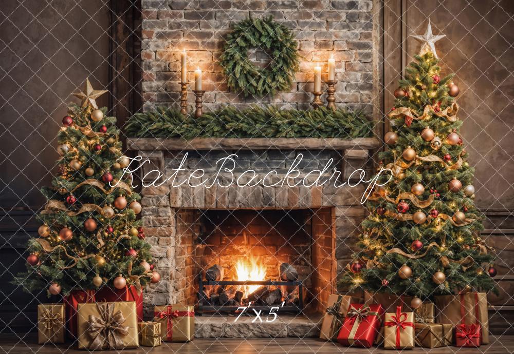 Kate Christmas Retro Brick Wall Fireplace Backdrop Designed by Emetselch