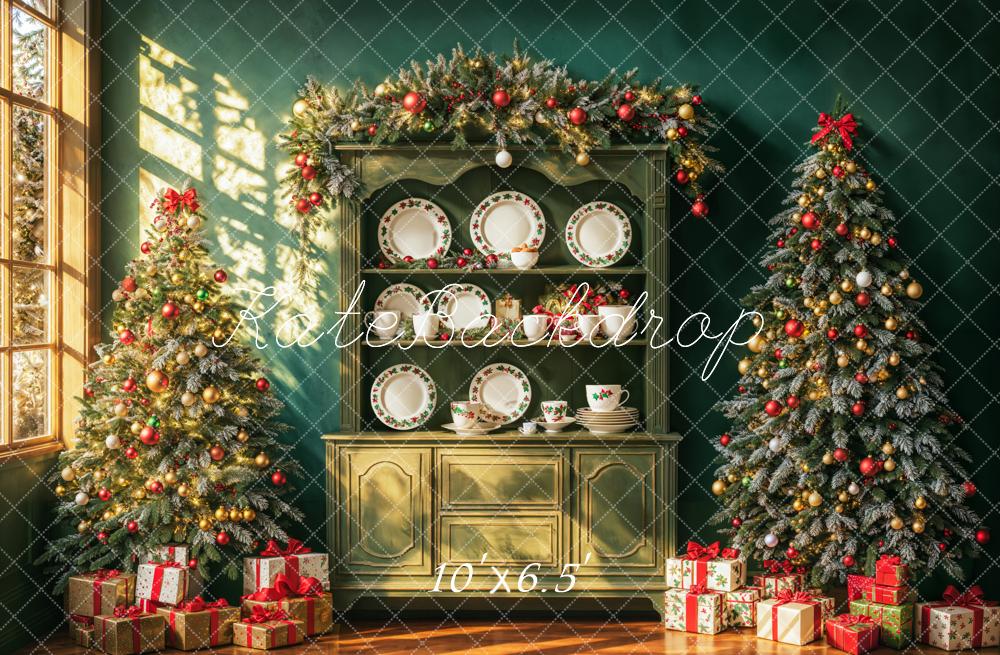 Kate Christmas Retro Green Cabinet Wall Backdrop Designed by Emetselch - Image 4