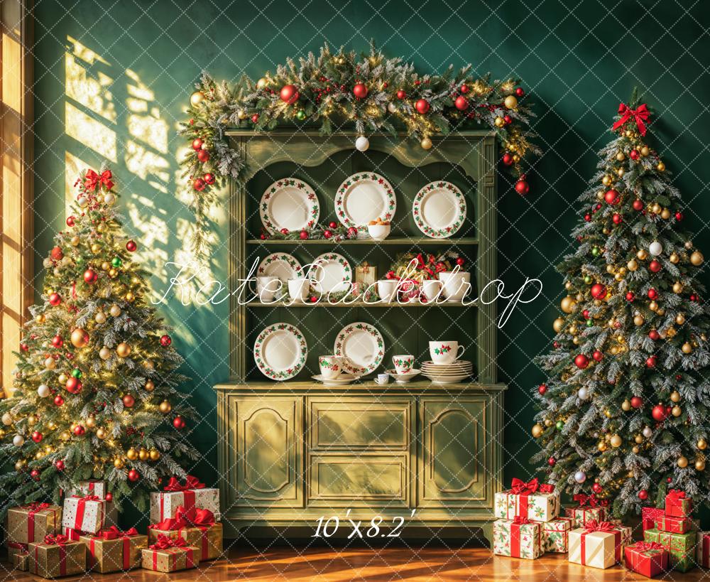 Kate Christmas Retro Green Cabinet Wall Backdrop Designed by Emetselch - Image 5