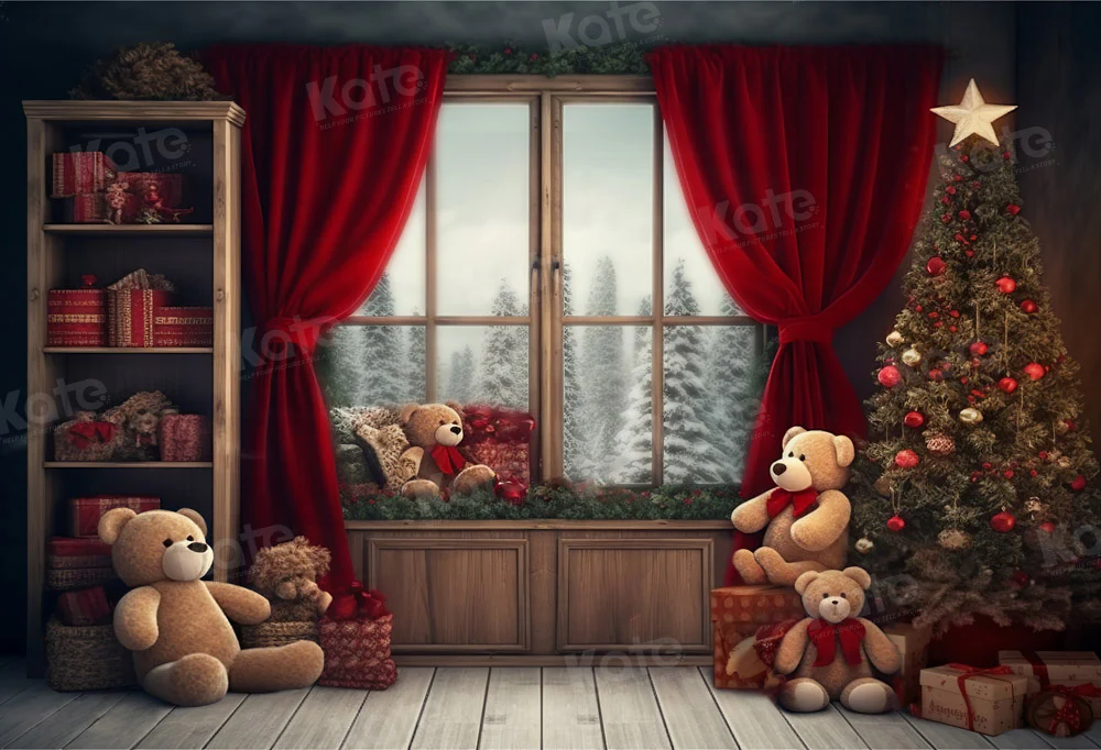 Kate Christmas Room Teddy Bear Window Backdrop Designed by Chain Photography - Image 2