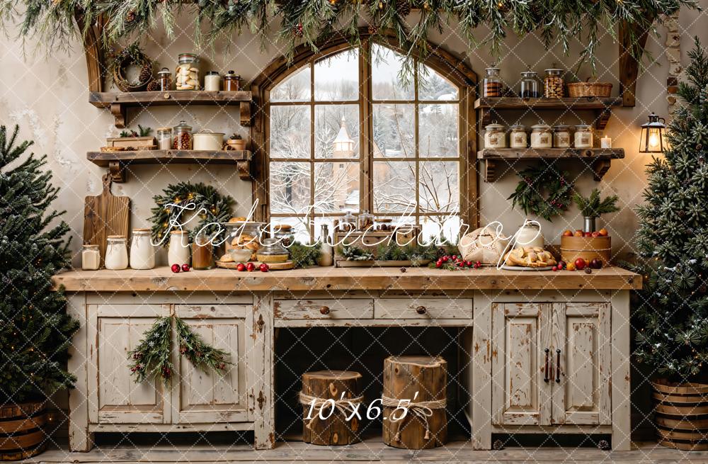 Kate Christmas Kitchen Rustic Window Garland Backdrop Designed by Emetselch - Image 4