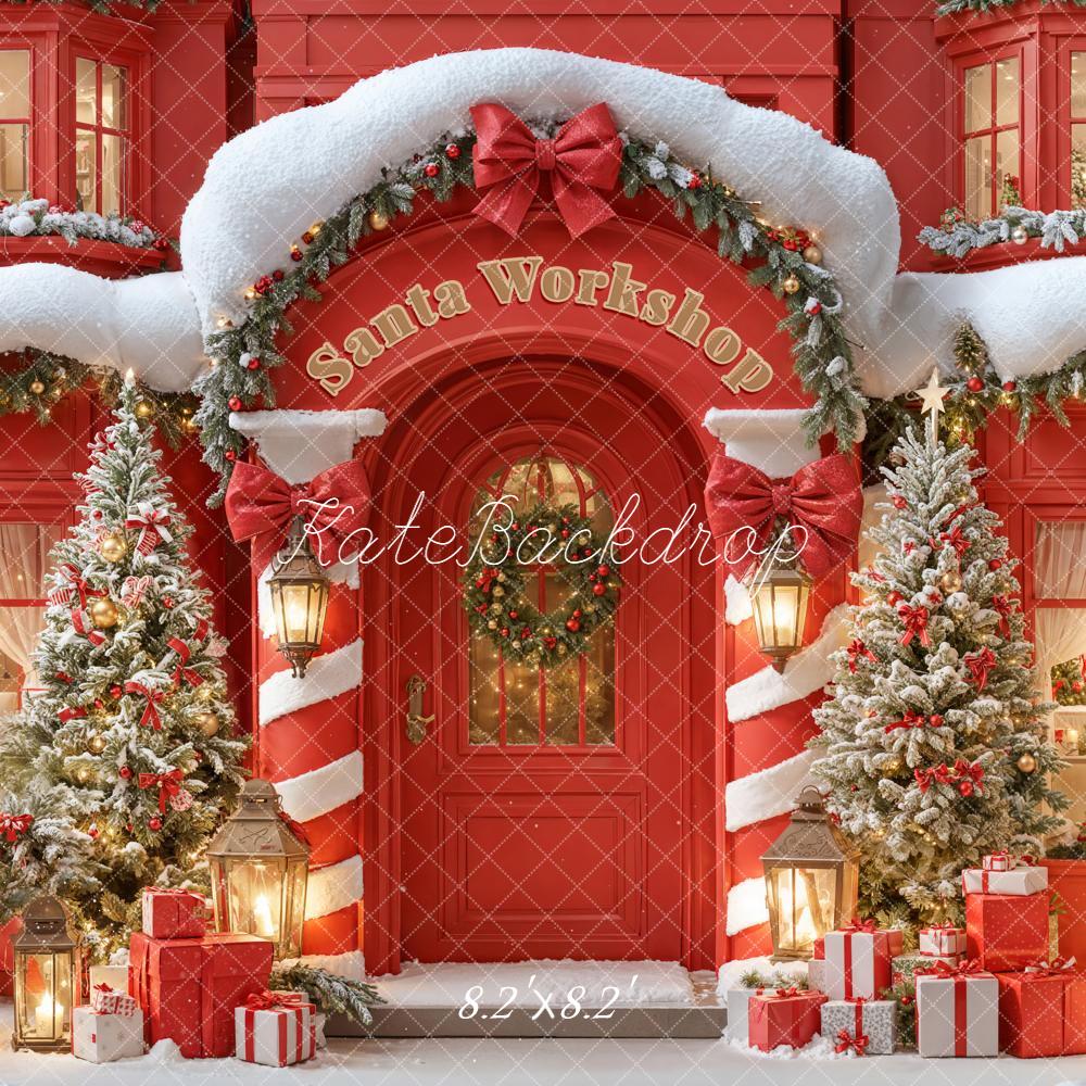Kate Red Christmas Santa Workshop Snowy Trees Backdrop Designed by Emetselch - Image 5