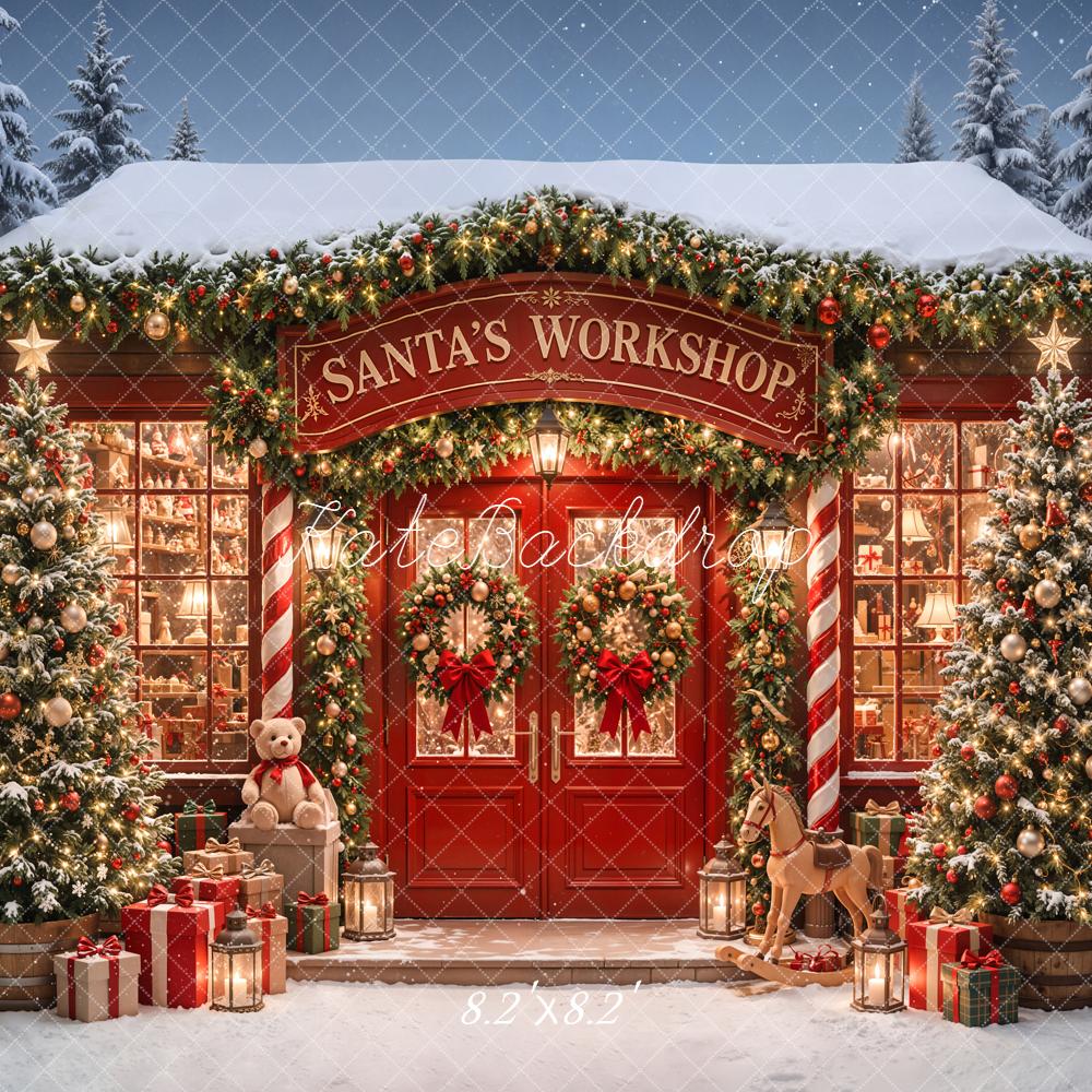 Kate Christmas Santa Workshop Toy Trees Backdrop Designed by Emetselch - Image 5