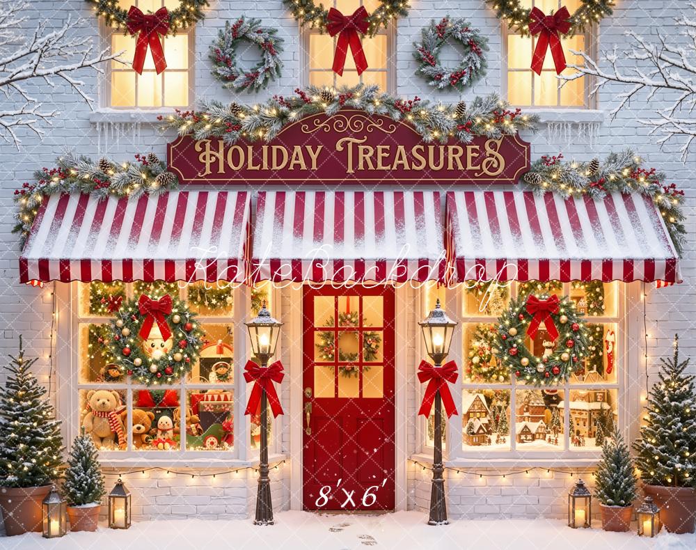 Kate Christmas Shopfront Wreaths Toys Fleece Backdrop Designed by Emetselch