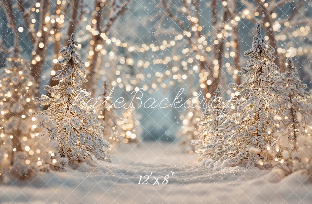 Kate Christmas Snow Forest Bokeh Lights Fleece Backdrop Designed by Emetselch - Image 4