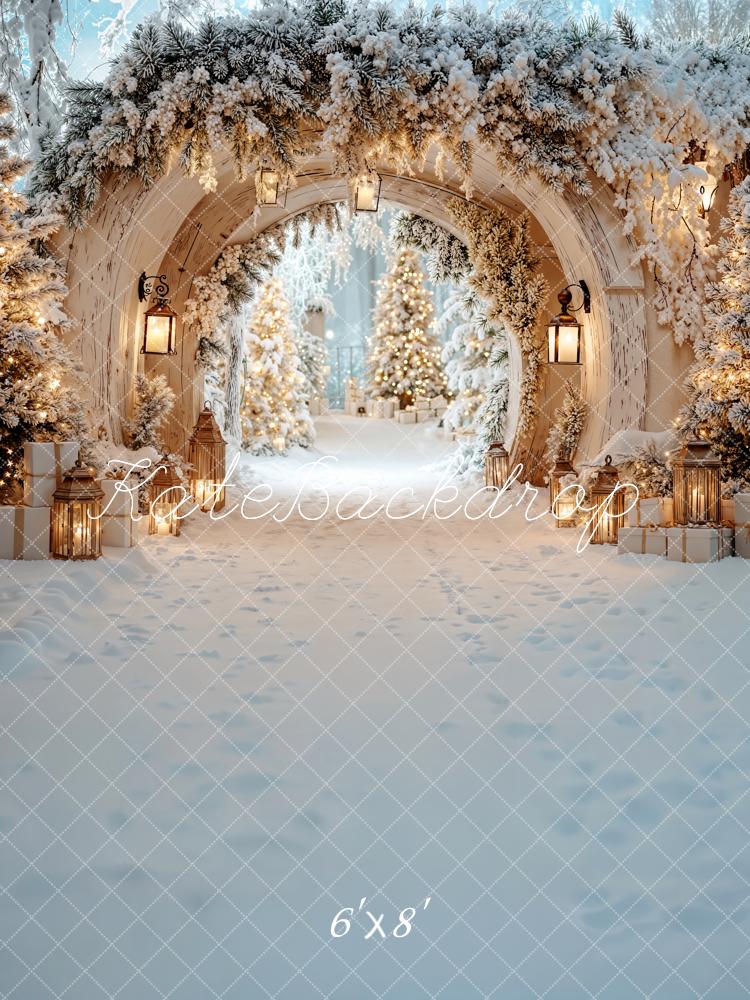 Kate Christmas Snowy Arch Gift Lanterns Fleece Backdrop Designed by Emetselch