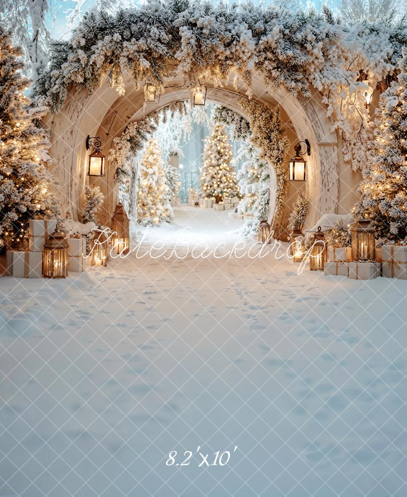 Kate Christmas Snowy Arch Gift Lanterns Fleece Backdrop Designed by Emetselch - Image 3