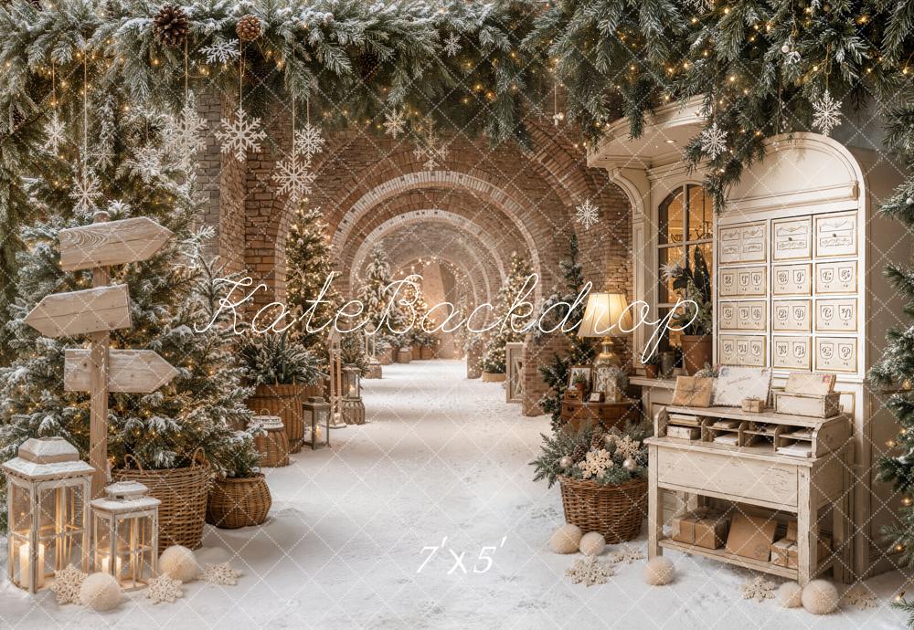 Kate Christmas Snowy Archway Trees Vintage Desk Backdrop Designed by Emetselch