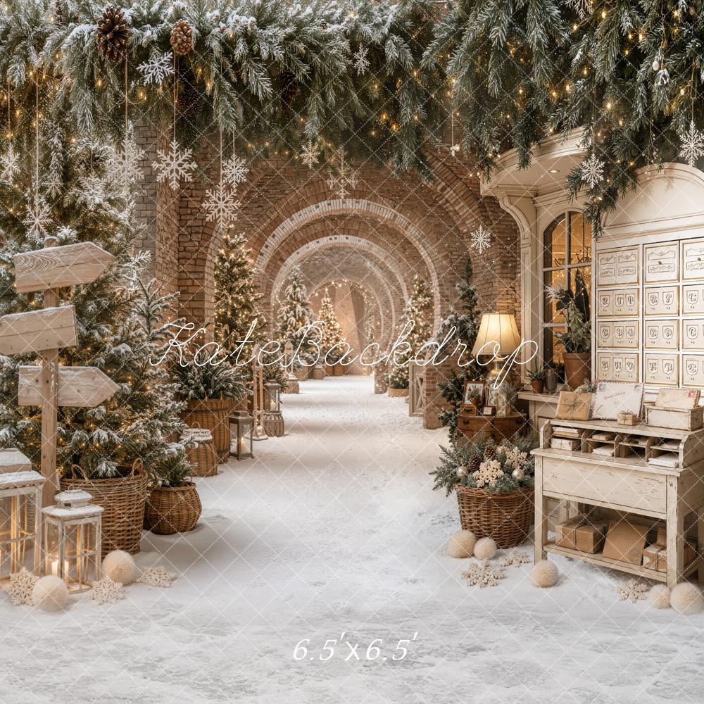 Kate Christmas Snowy Archway Trees Vintage Desk Backdrop Designed by Emetselch - Image 2