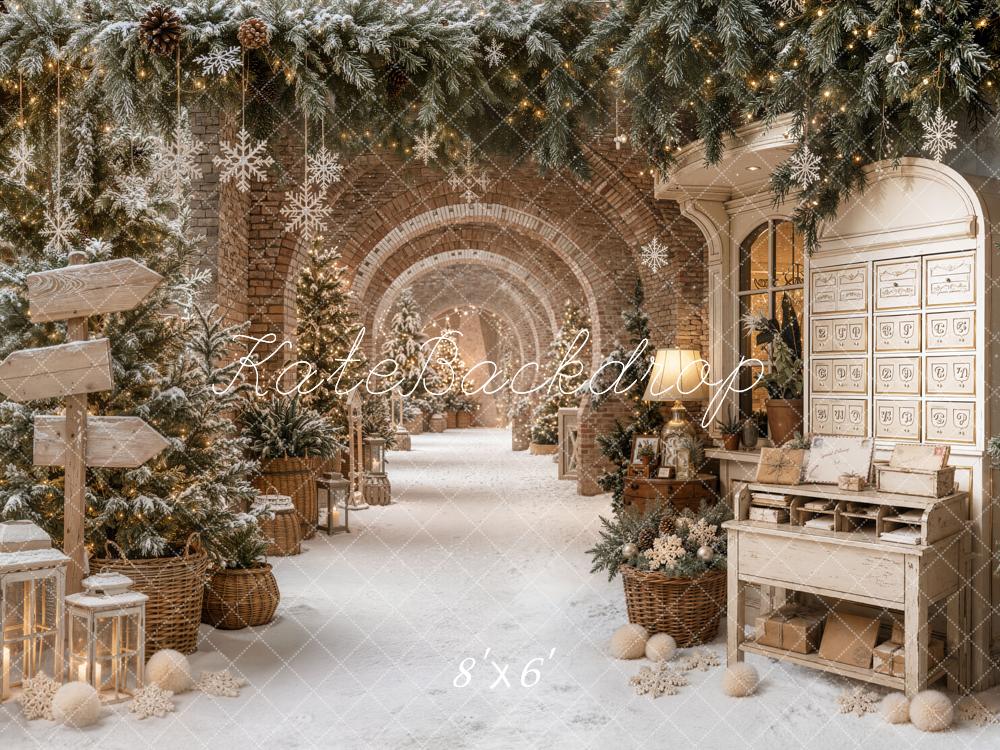 Kate Christmas Snowy Archway Trees Vintage Desk Backdrop Designed by Emetselch - Image 3