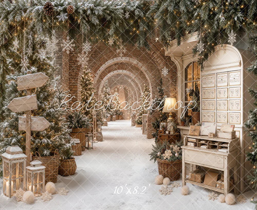 Kate Christmas Snowy Archway Trees Vintage Desk Backdrop Designed by Emetselch - Image 6