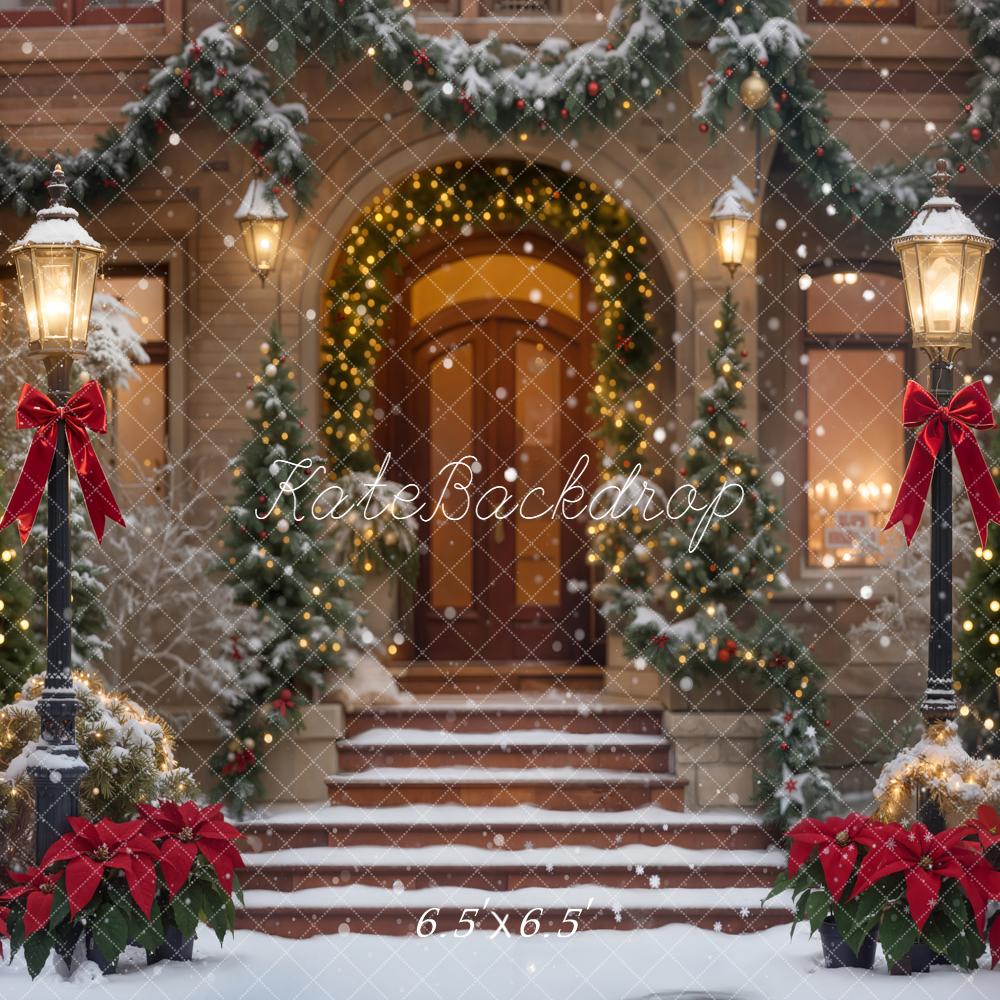 Kate Christmas Snowy Steps Lanterns Garland Backdrop Designed by Emetselch - Image 2