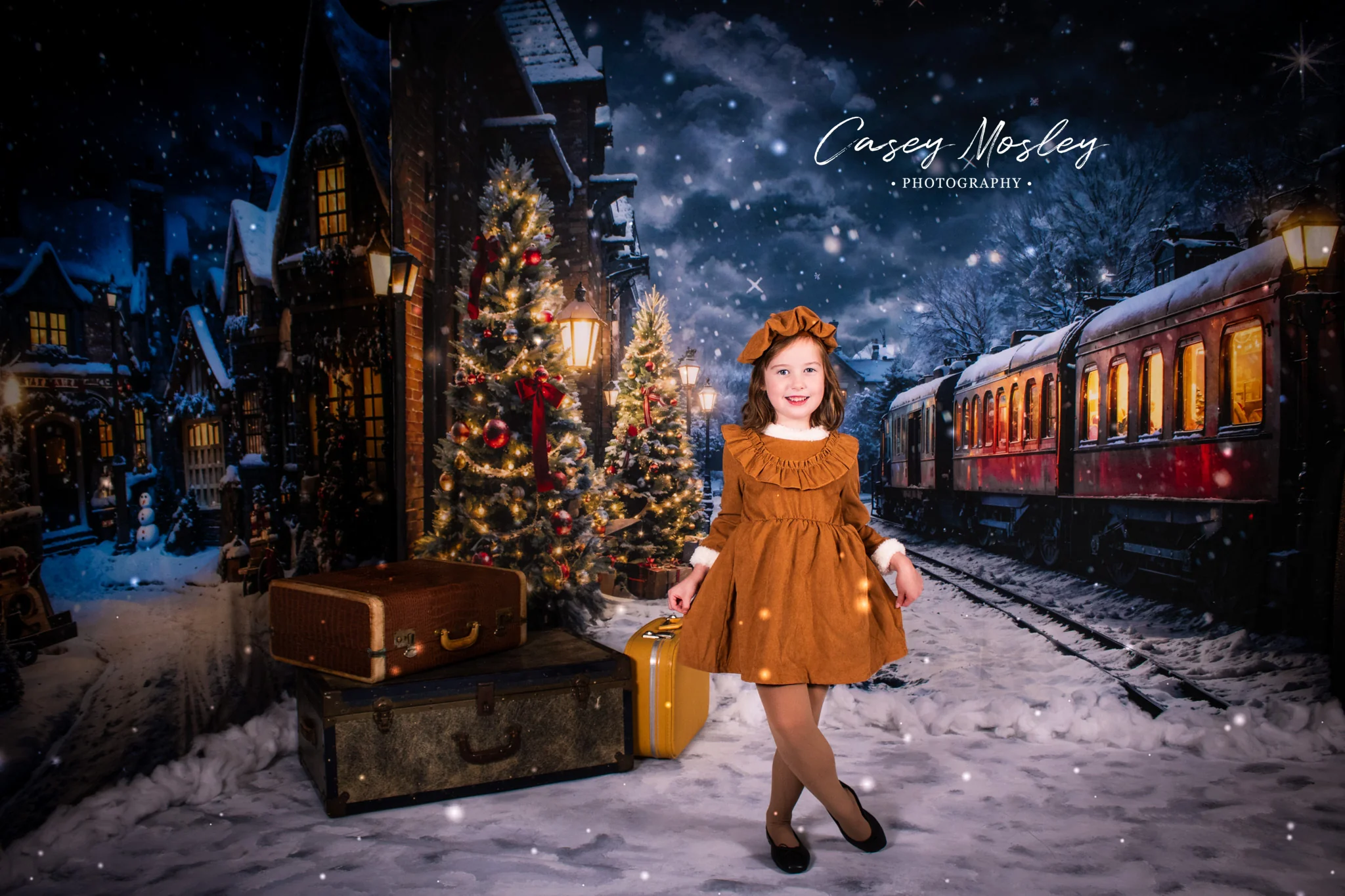 Kate Christmas Snowy Street in Night Train Room Set