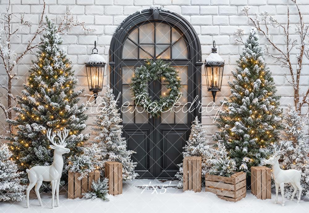Kate Christmas Snowy Trees Black Door Backdrop Designed by Emetselch