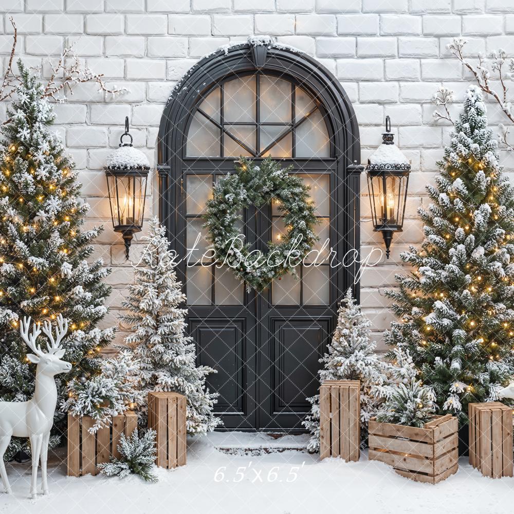 Kate Christmas Snowy Trees Black Door Backdrop Designed by Emetselch - Image 2