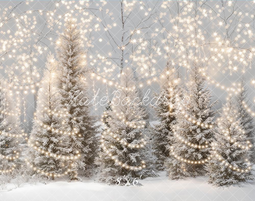 Kate Christmas Snowy Trees String Lights Fleece Backdrop Designed by Emetselch