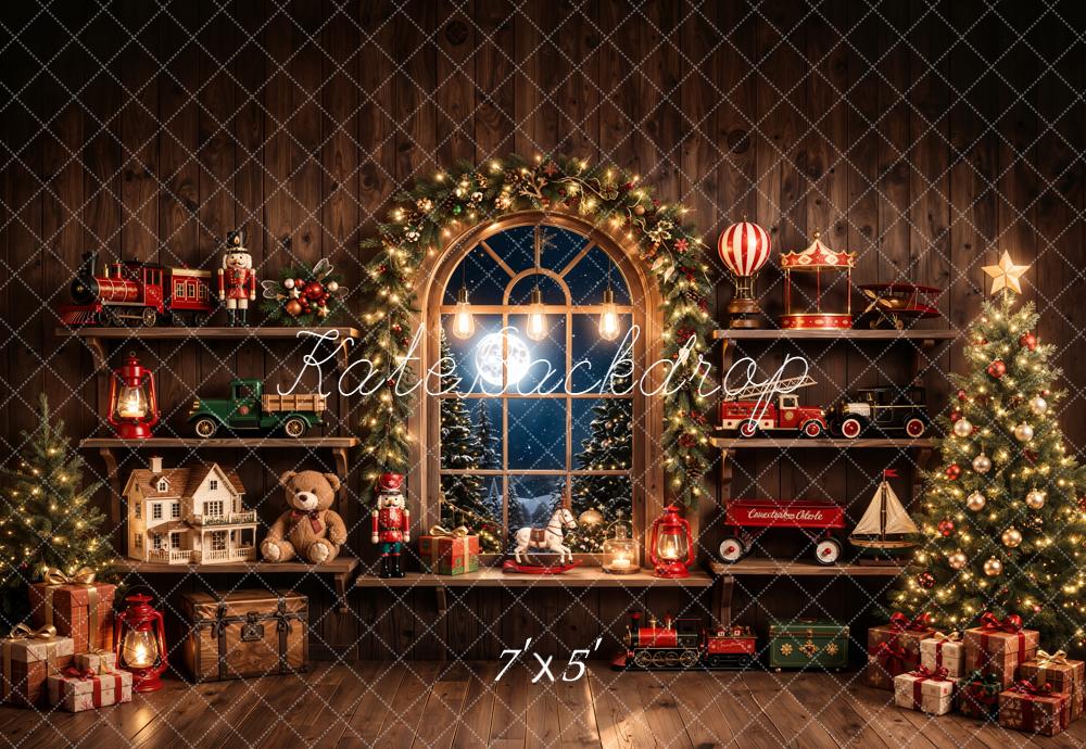 Kate Christmas Toys Window Wooden Wall Backdrop Designed by Emetselch