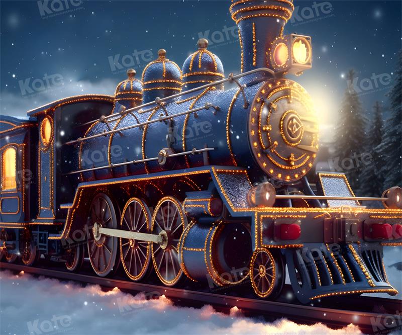 Kate Christmas Train Snowy Night Backdrop for Photography - Image 4