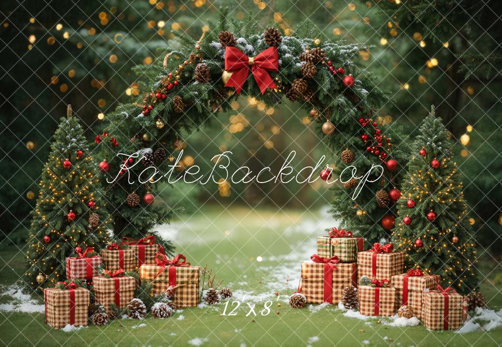 Kate Christmas Tree Arch Presents Forest Fleece Backdrop Designed by Emetselch - Image 4