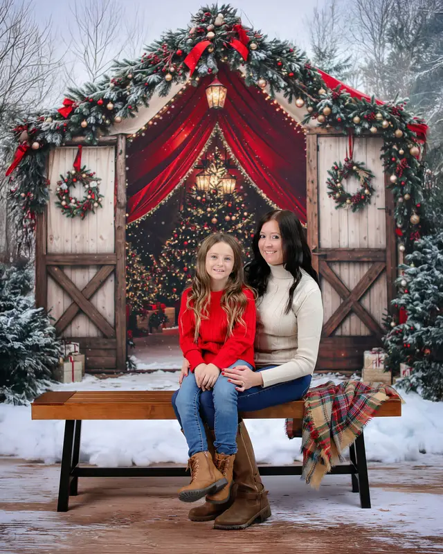 Kate Christmas Tree Barn Bow Snow Forest Backdrop Designed by Emetselch
