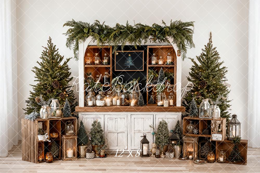 Kate Christmas Tree Cabinet Lanterns Rustic Fleece Backdrop Designed by Emetselch - Image 4