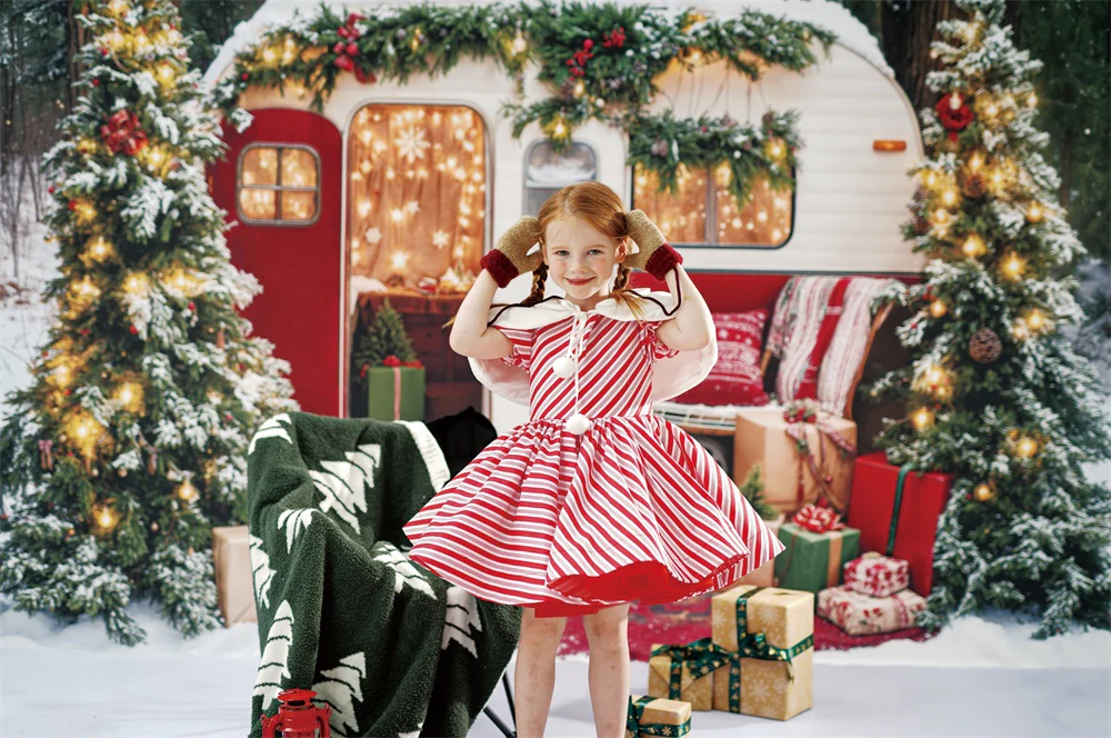 Kate Christmas Tree Camp Gifts Forest Snow Backdrop Designed by Emetselch - Image 3