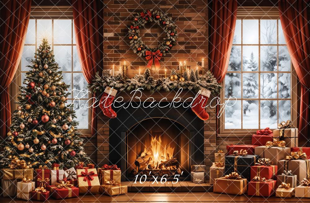 Kate Christmas Tree Fireplace Gifts Window Backdrop Designed by Emetselch - Image 5