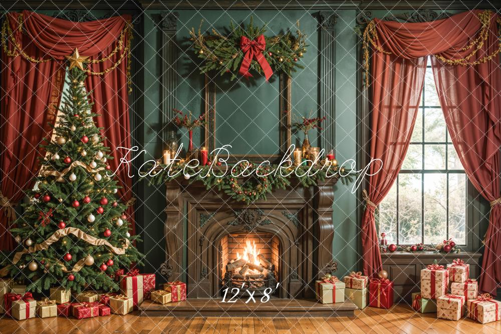 Kate Christmas Tree Fireplace Retro Wall Backdrop Designed by Emetselch - Image 9