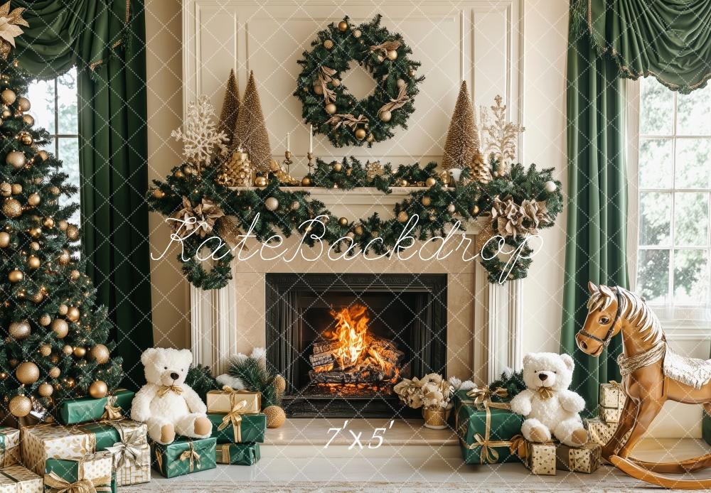 Kate Christmas Tree Fireplace Teddy Bears Backdrop Designed by Patty Robert