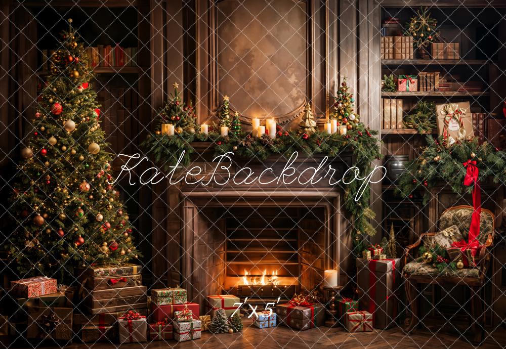 Kate Christmas Tree Gifts Bookshelf Fireplace Backdrop Designed by Emetselch