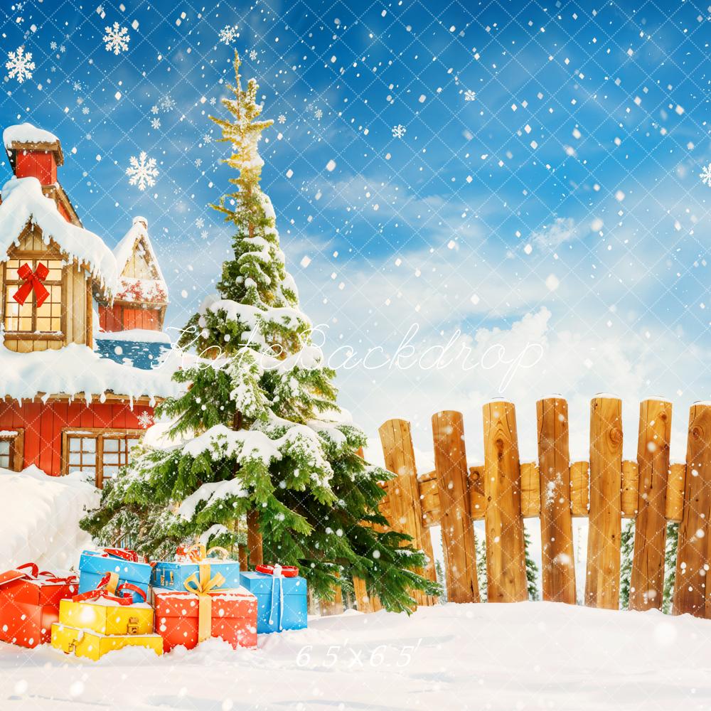 Kate Christmas Tree Gifts Snowy Village Backdrop Designed by Chain Photography - Image 2