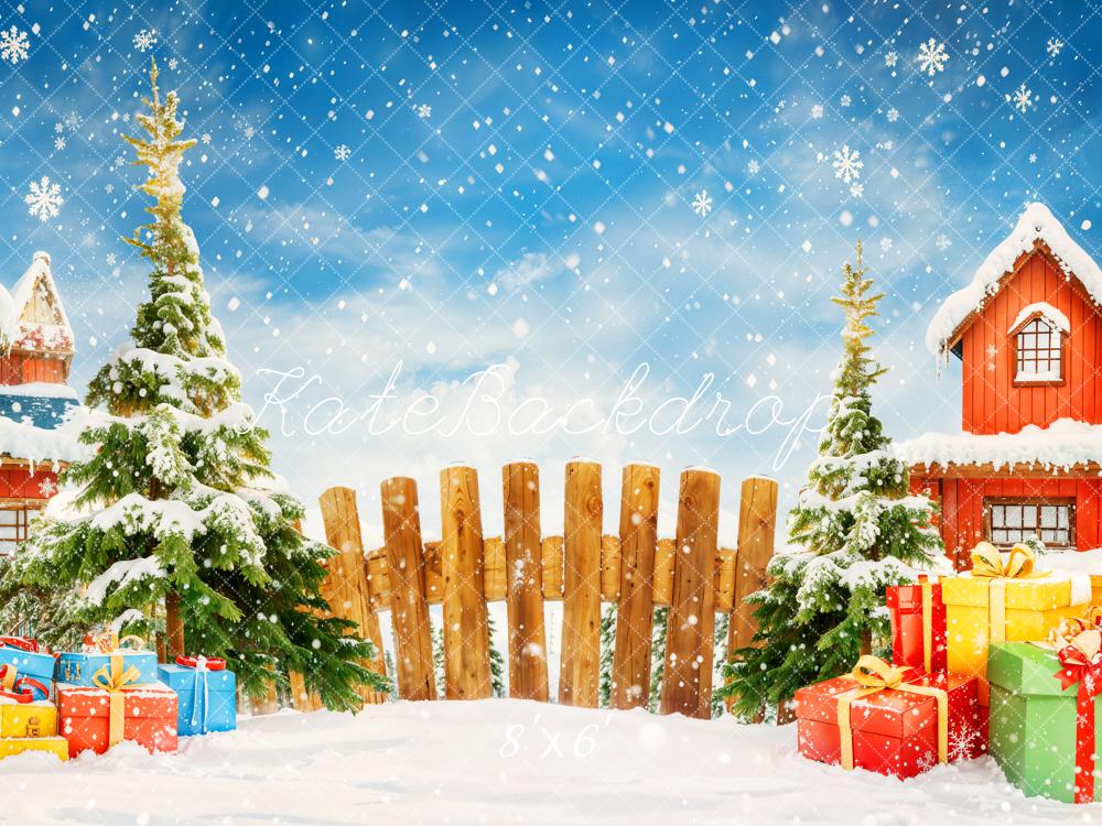 Kate Christmas Tree Gifts Snowy Village Backdrop Designed by Chain Photography - Image 3