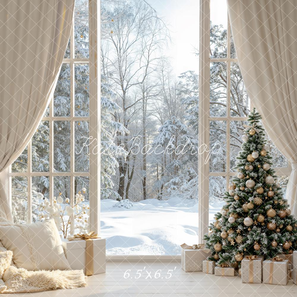 Kate Christmas Tree Gifts Snowy Window Backdrop Designed by Emetselch - Image 2