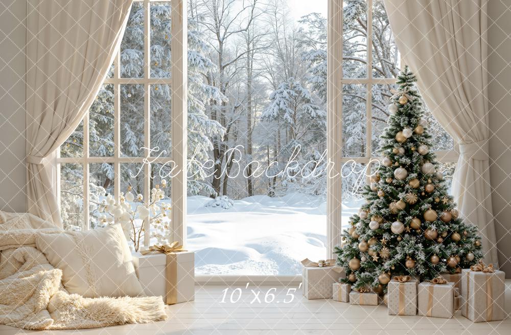 Kate Christmas Tree Gifts Snowy Window Backdrop Designed by Emetselch - Image 4