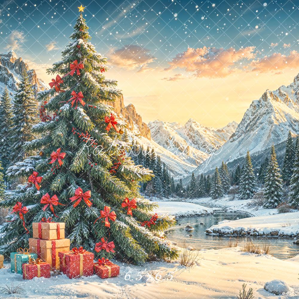 Kate Christmas Tree Snowy Forest Mountain Backdrop Designed by Emetselch - Image 2
