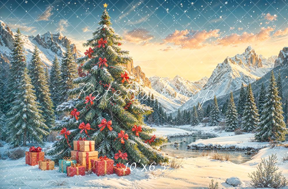Kate Christmas Tree Snowy Forest Mountain Backdrop Designed by Emetselch - Image 7