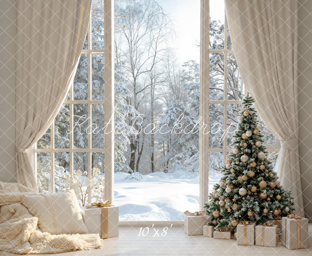 Kate Christmas Tree Snowy Window Fleece Backdrop Designed by Emetselch - Image 3