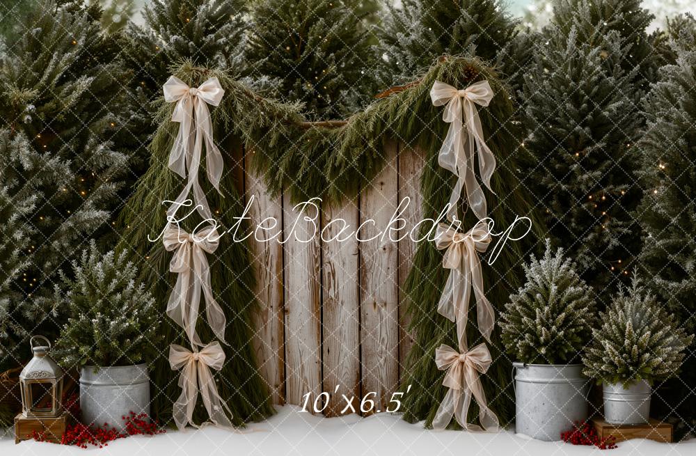 Kate Christmas Trees Garland Ribbon Rustic Wood Backdrop Designed by Emetselch - Image 4