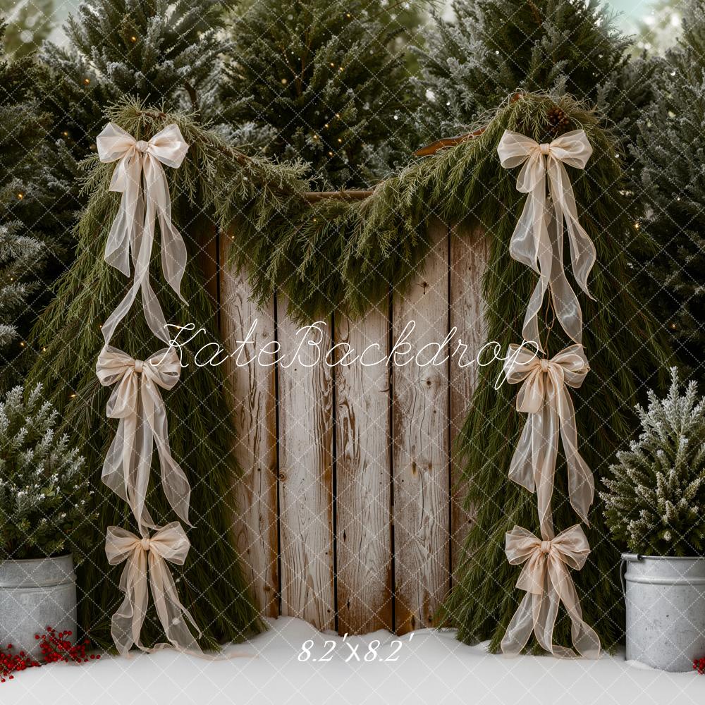 Kate Christmas Trees Garland Ribbon Rustic Wood Backdrop Designed by Emetselch - Image 5