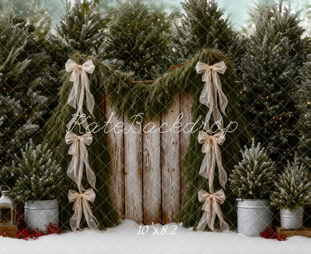 Kate Christmas Trees Garland Ribbon Rustic Wood Backdrop Designed by Emetselch - Image 6