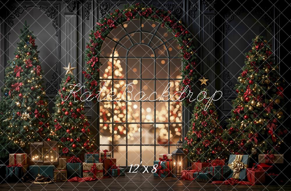 Kate Christmas Trees Garland Window Bokeh Fleece Backdrop Designed by Emetselch - Image 4