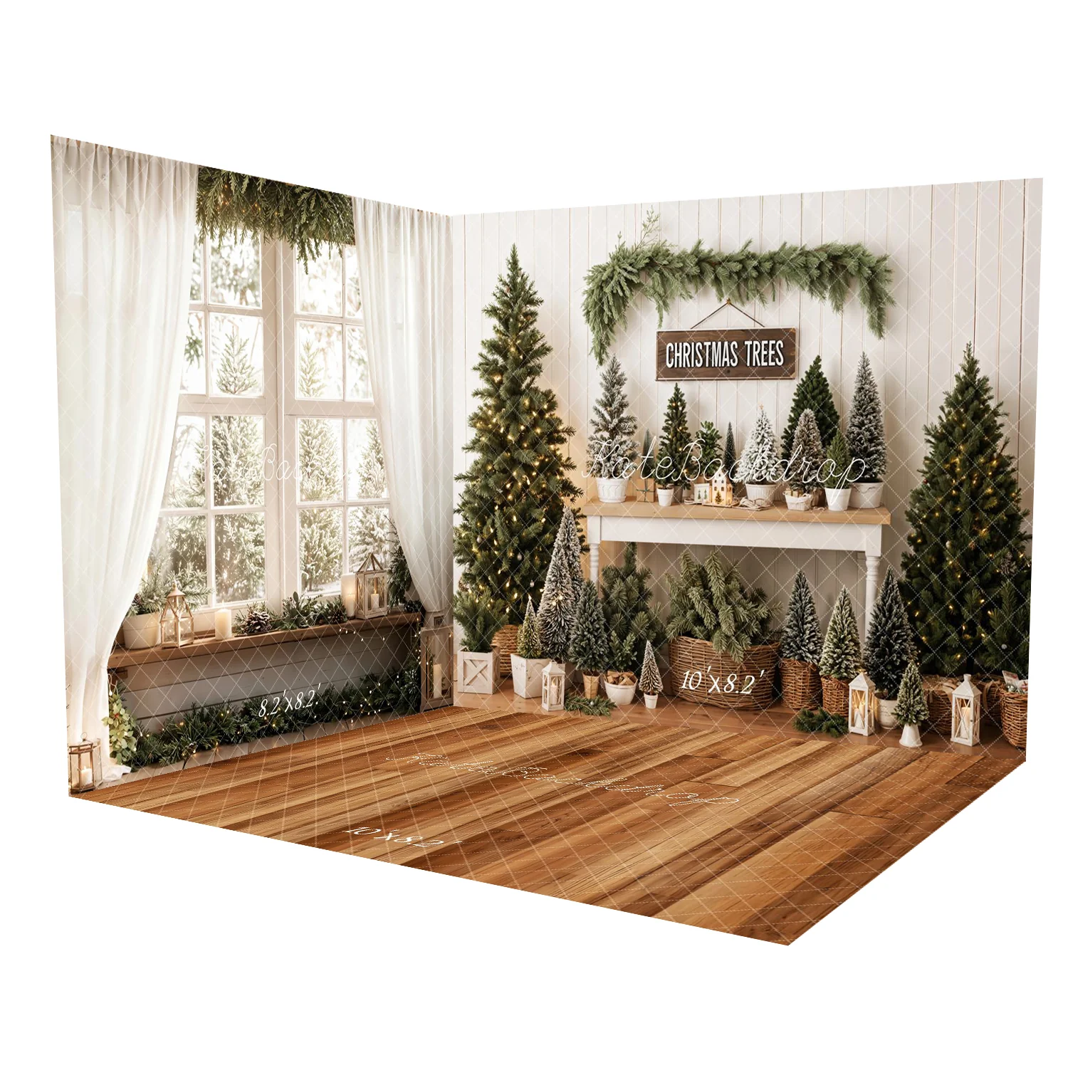Kate Christmas Trees Pine Garland Basket Lanterns Room Set