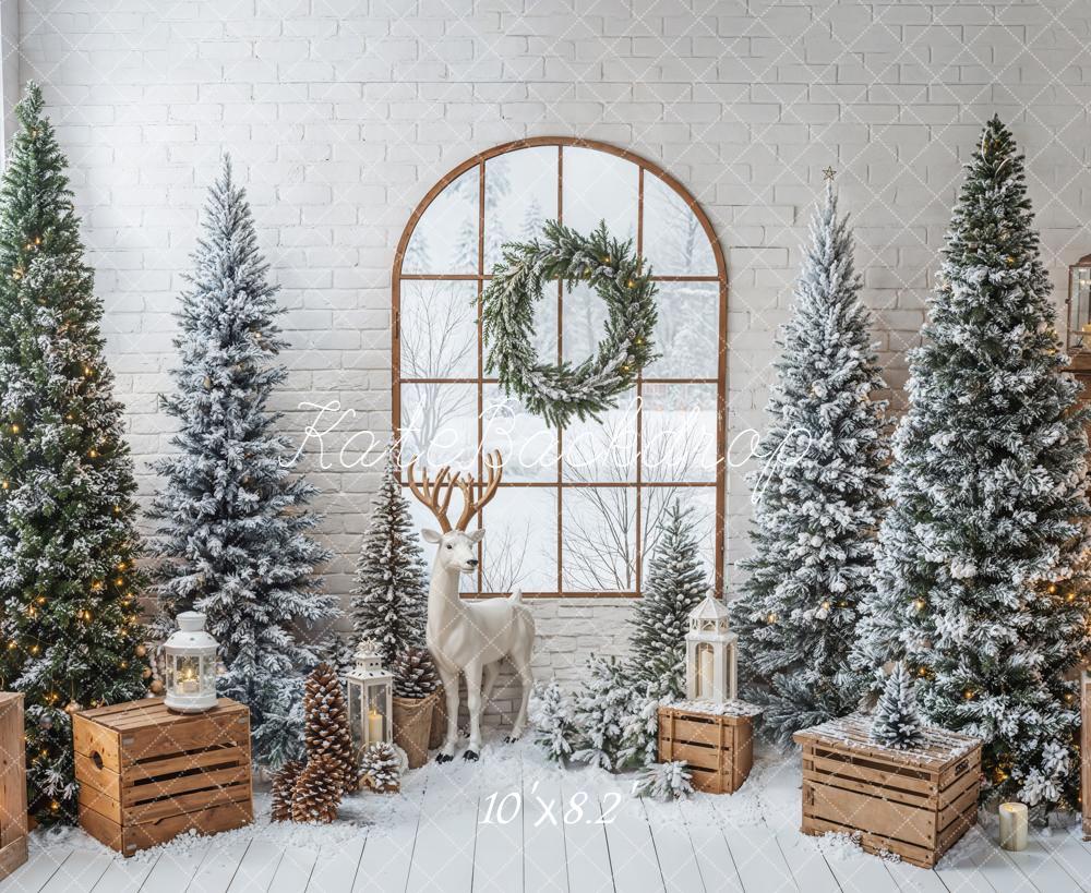 Kate Christmas Trees Window Fleece Backdrop Designed by Emetselch - Image 3