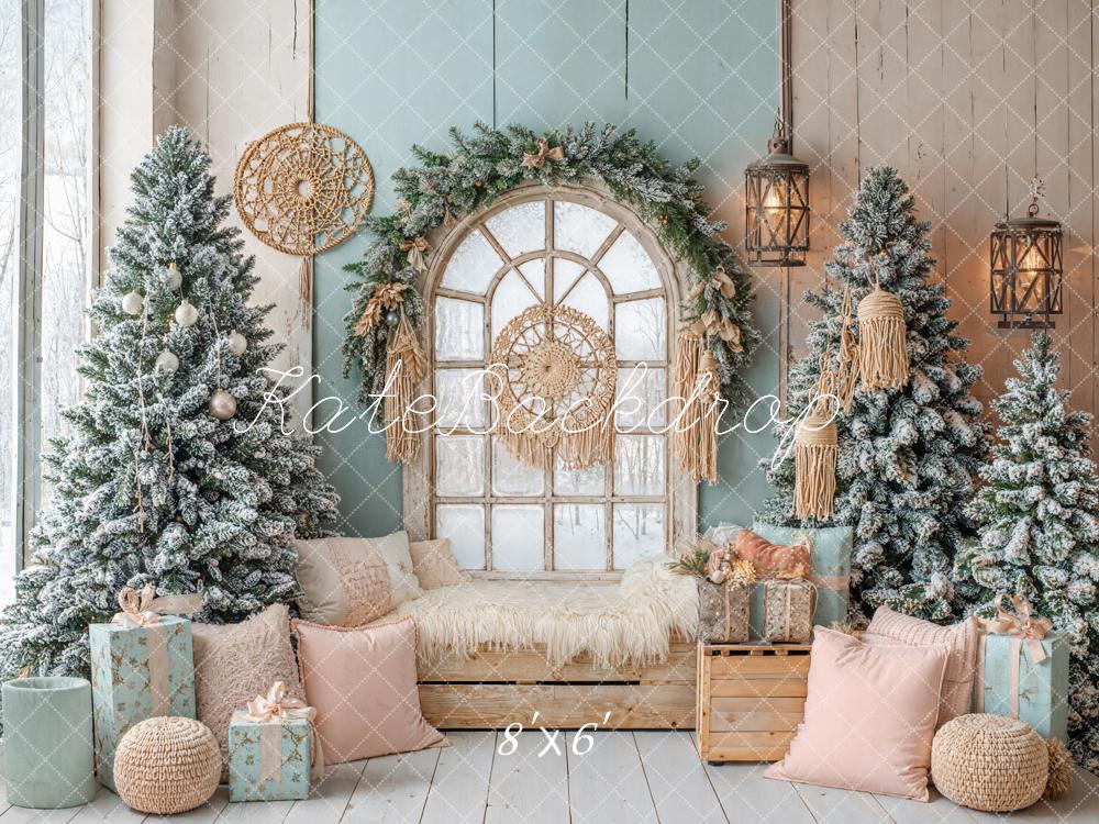 Kate Christmas Trees Window Cozy Room Fleece Backdrop Designed by Emetselch