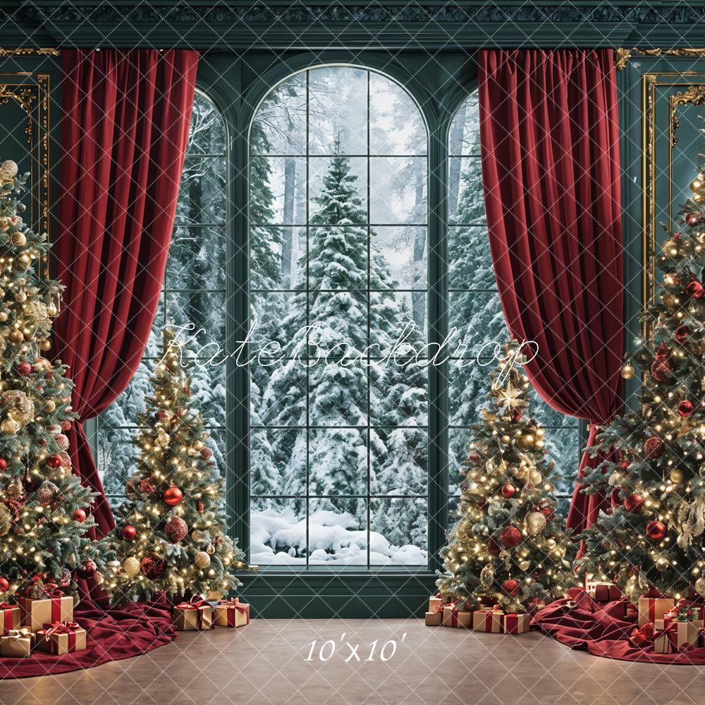 Kate Christmas Trees Window Red Curtains Backdrop Designed by Ashley Paul - Image 7