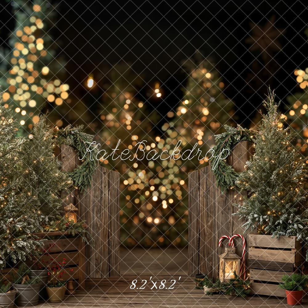 Kate Christmas Trees Wooden Fence Bokeh Backdrop Designed by Emetselch - Image 5