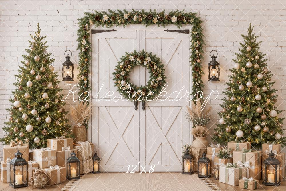 Kate Christmas Trees White Door Presents Lanterns Backdrop Designed by Emetselch - Image 8