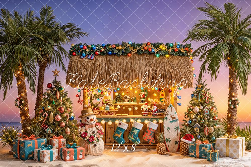 Kate Christmas Tropical Palm Trees Surfboard Fleece Backdrop Designed by Emetselch - Image 4