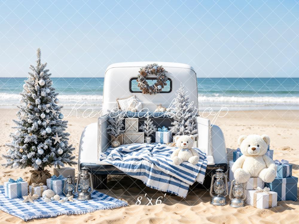 Kate Christmas Truck Beach Teddy Bears Backdrop Designed by Emetselch - Image 3