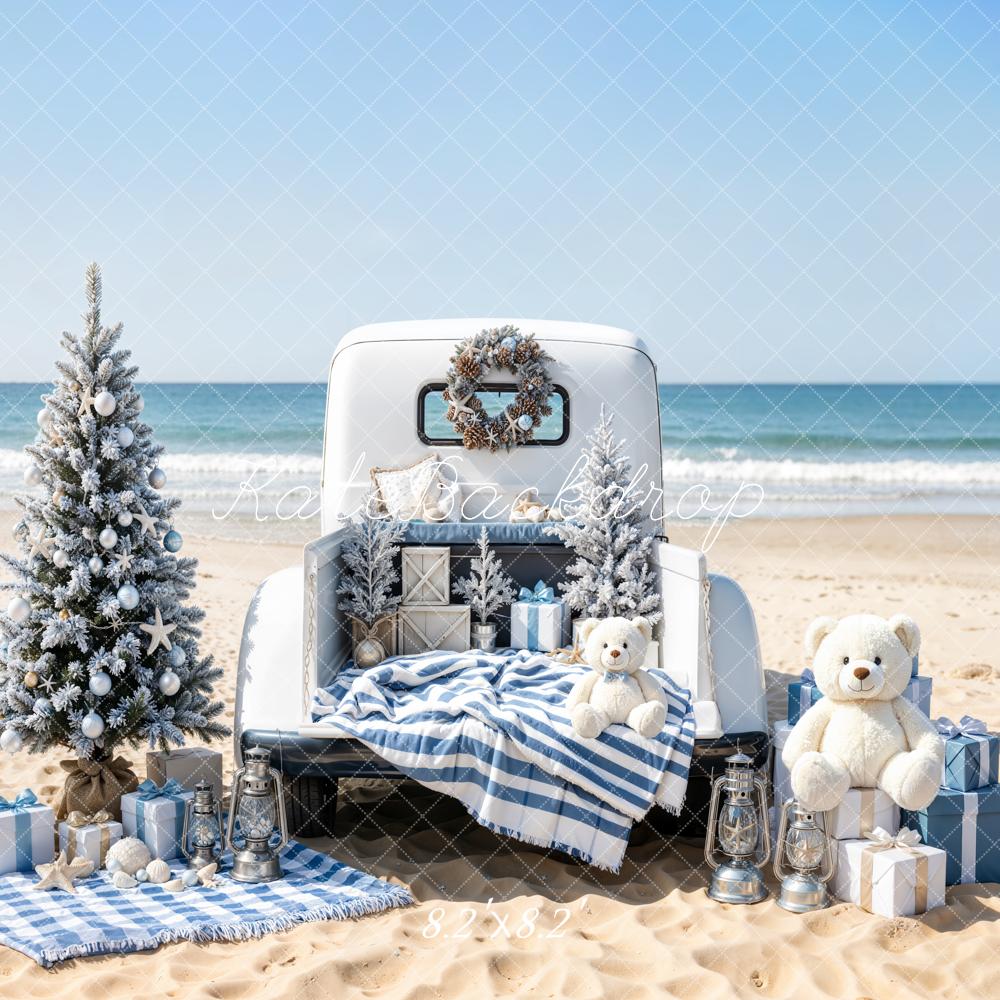 Kate Christmas Truck Beach Teddy Bears Backdrop Designed by Emetselch - Image 5